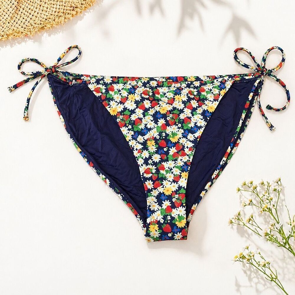& Other Stories Floral Strawberry Tie Side Bikini Bottom Size 12 NWT